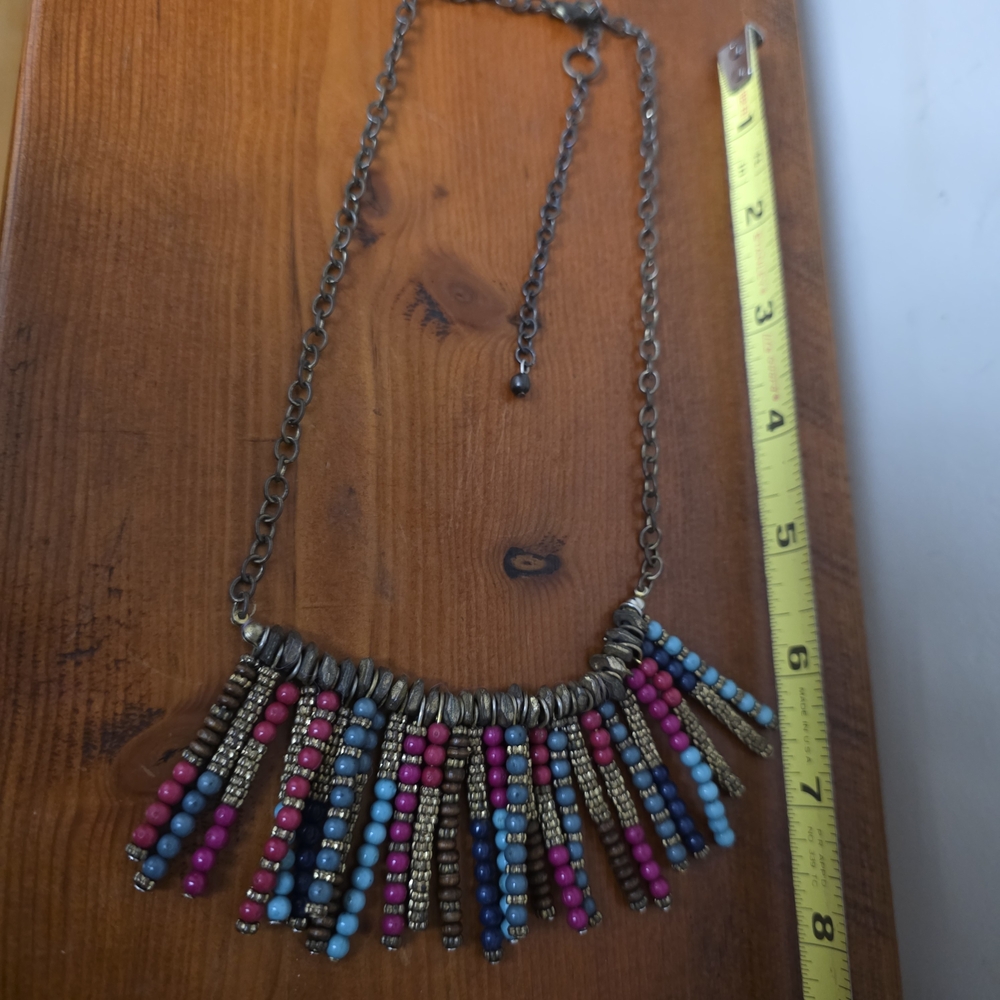 Multicolor Beaded Necklace. Frjnge Antique Chain. - Picture 7 of 9